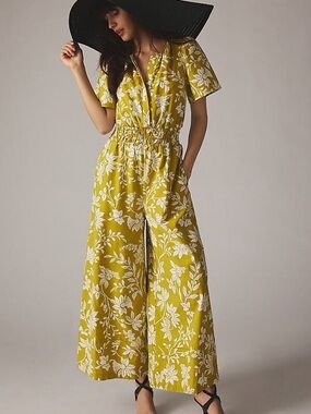 Anthropologie Somerset Mustard Yellow Floral Jumpsuit